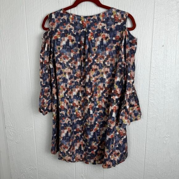John Mark Multicolor Abstract Cold Shoulder Top 3/4 Sleeve Size Medium Artsy - Picture 3 of 8